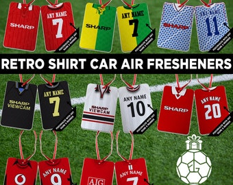 Utd Retro Shirt Kit Personalised Car Air Freshener | Choice Of Retro Kits |  | Add Any Name & Number Manchester Man