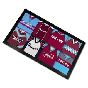 West Ham Classic Shirts Retro Home & Away Shirts Kit Montage Bar Runner Great Christmas Gift Printed In The UK Football Gifts
