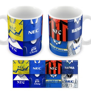 Everton Retro Shirt Classic Kits Shirts Montage Mug Cup Top Quality Mug Great Christmas Gift Everton Unofficial