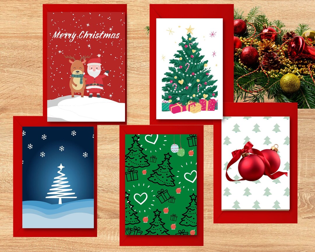 Christmas Card Pack 5 Instant Download Printable Cards Etsy