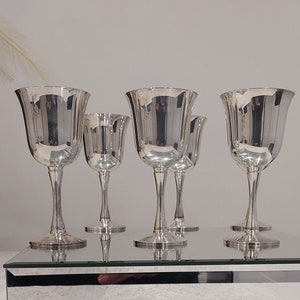 conjunto de 6 copas de vino de copa plateadas vintage