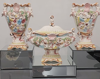 ヴィンテージ カポディモンテ 1340 イタリア 陶器 9.5インチ 花瓶