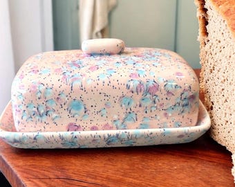 Handmade Pink Butter Dish, Micro Colour Flecks, Contemporary Design