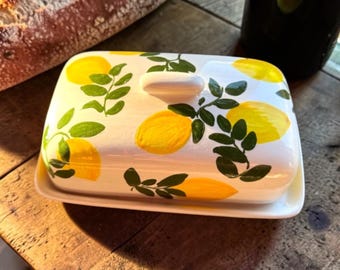 Handmade Lemon Butter Dish, Hand Painted Ceramic