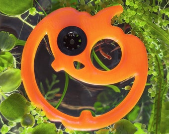 Jack-O’-Lantern Floating Fish Tank Portal Feeder Station - Halloween Pumpkin Accessories, Fish Feeding Ring, Aquarium/Pond Autumn Decor