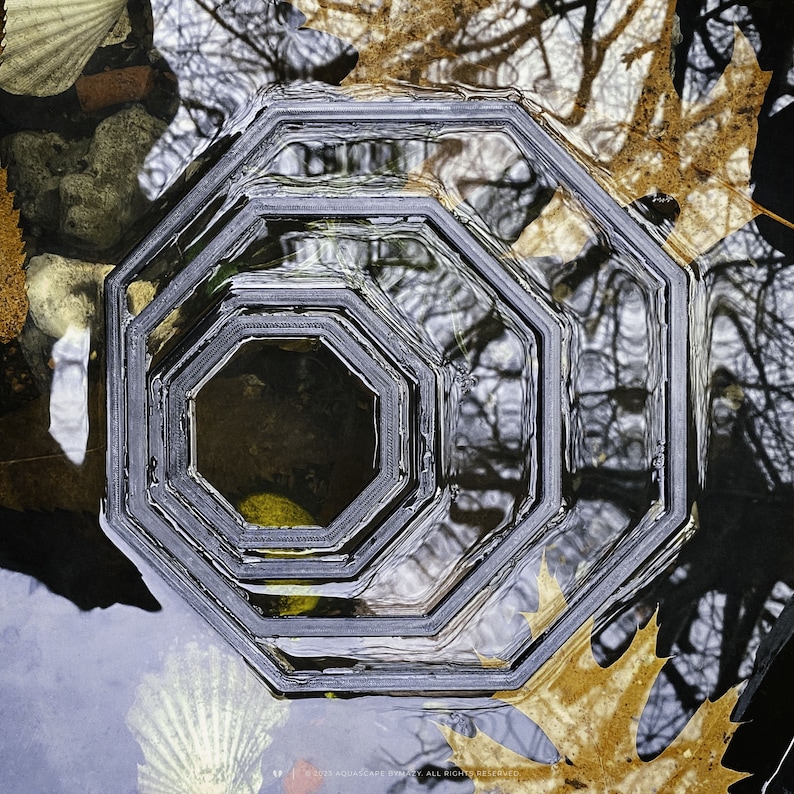 Octagon floating aquarium floating plant corral and fish tank feeder feeding ring.