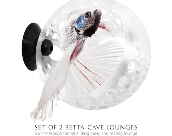 Betta Cave Lounge Set of 2, Aquarium Cave Hideout, Swim-Through Tunnel Hammock with Moss Holder | Fish Tank Decor