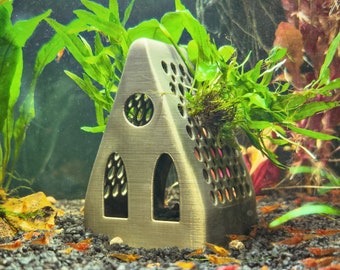 Small House Hideout Aquarium Decor for Betta, Fish, Shrimp to Swim-Through, Play, Rest - Fish Tank Ornament, Aquatic Plants Holder