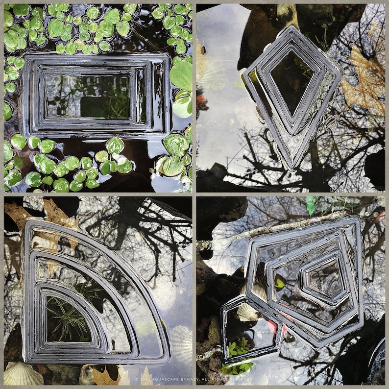 Rectangle, kite, circle slice or corner and diamond shaped floating feeders designed with the safety of betta fish and shrimp in mind byMazy.