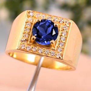 Tanzanite Men&#39;s Ring: Art Deco Sterling Silver Wedding Band