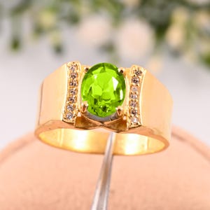 Peridot Men’s Ring | 925 Sterling Silver | Green Gemstone Ring | Handmade Men’s Jewelry | August Birthstone | Statement Ring for Him