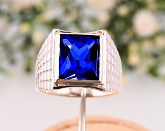 Men’s Sapphire Ring | Handmade 925 Sterling Silver | AAA Cut Royal Blue Gemstone 925 Sterling Silver Men’s Blue Sapphire Ring
