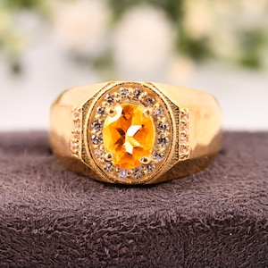 Citrine Men&#39;s Ring: Handmade Sterling Silver Gemstone, Art Deco Style