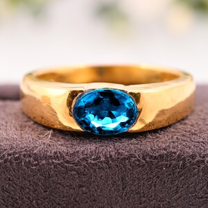 Natural Swiss Blue Topaz Men’s Ring | 925 Sterling Silver | Handmade Blue Gemstone Ring | Bold Men’s Jewelry | Gift for Him