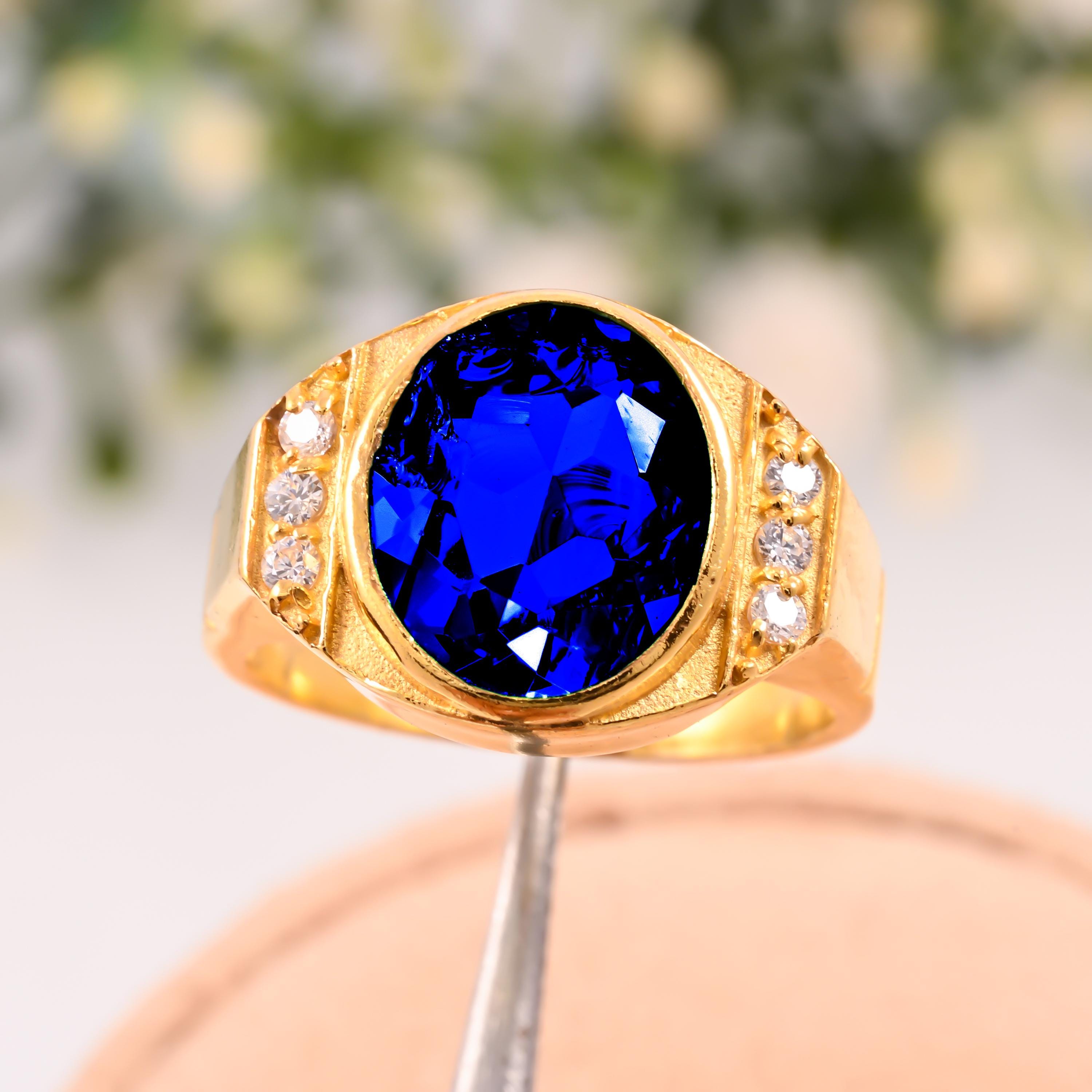 Blue Sapphire Men's Ring, Created Sapphire, Sterling Silver Ring, Antique Ring, Promise Ring, Royal Blue Ring, Sapphire Ring, Solitaire Ring