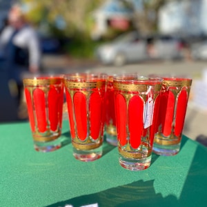 Six Vintage Mid Century Fred Press Highball Glasses