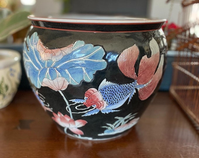 Black Chinese Ceramic Fish Bowl Etsy