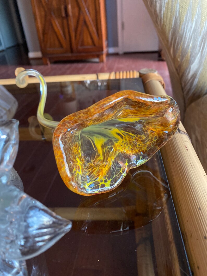Hand Blown Amber Glass Flower Etsy