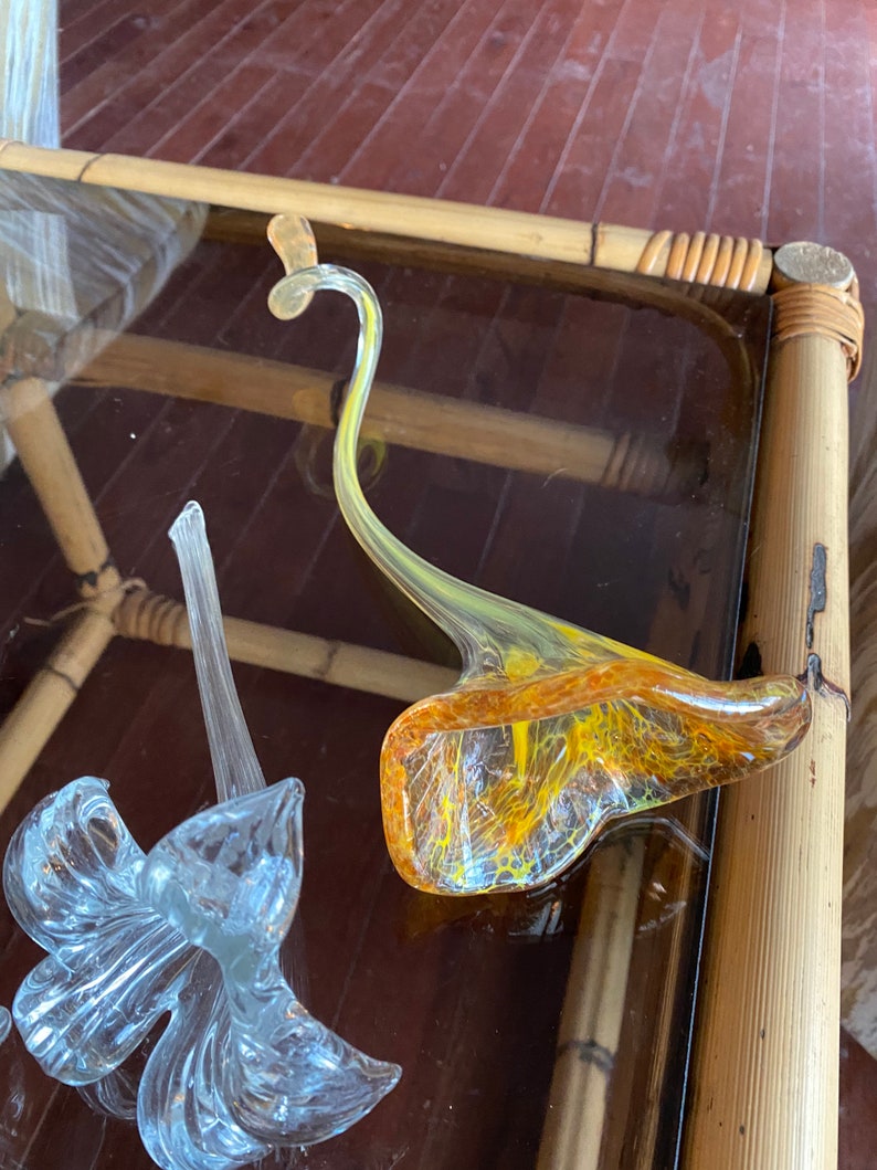 Hand Blown Amber Glass Flower Etsy