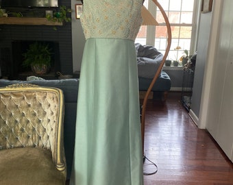 Vintage 1960s Dynasty Raw Silk Beaded Gown
