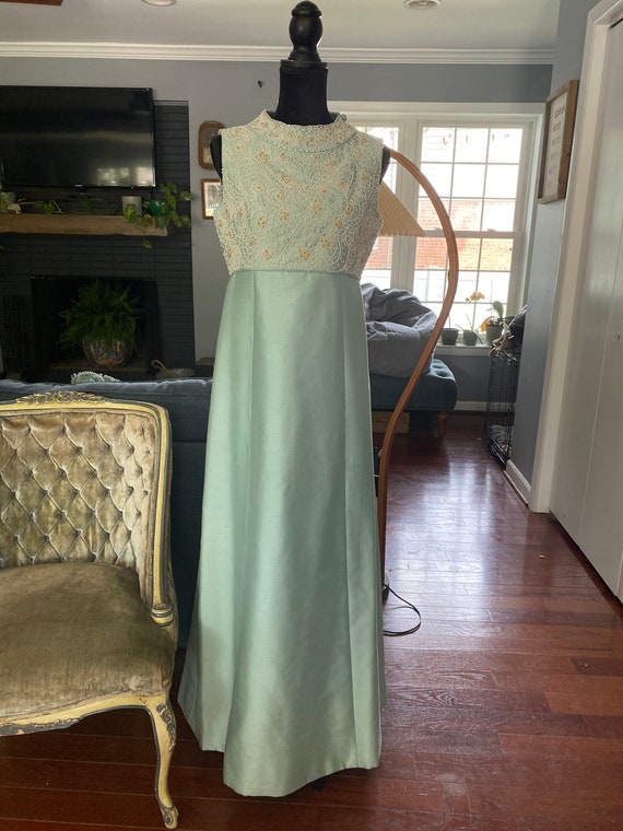 Vintage 1960s Dynasty Raw Silk Beaded Gown