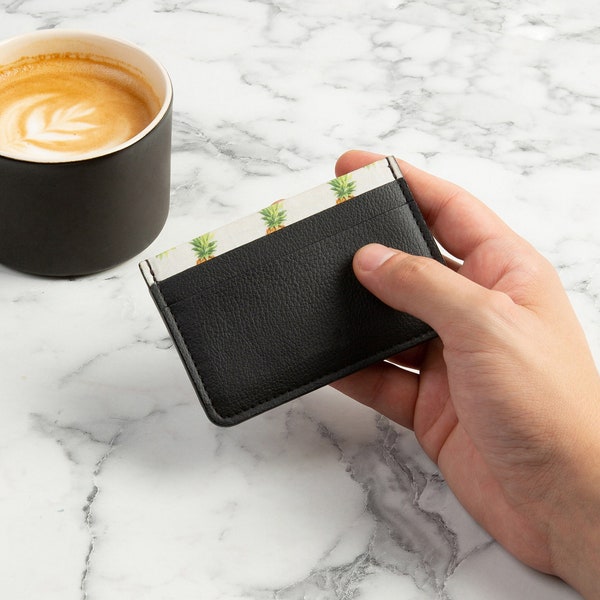 Black Pinatex Card Wallet | Minimalist Vegan Wallet in Pineapple Leather