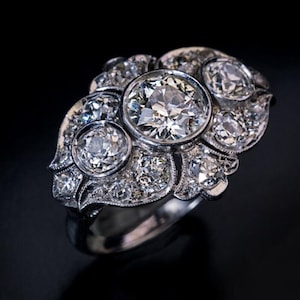 2.00Ct White Round Diamond Vintage Engagement Ring, Antique Bezel Set Diamond Wedding Ring, Unique Halo Designed Ring, for Women