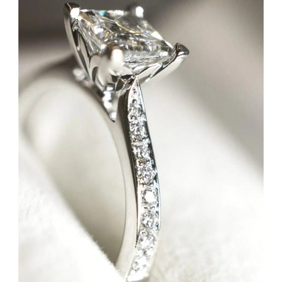Four Prong High Set Diamond Ring 2.20 White Princess Cut Diamond