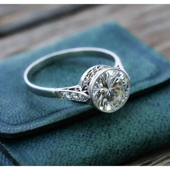 Filigree Vintage Engagement Ring Bezel Set Round Diamond Ring Antique Bezel Set Ring Art Deco Promise Ring Unique Silver Ring Etsy Canada