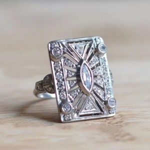 Marquise Diamond Antique Bezel Set Ring, Filigree Engagement Ring, Unique Halo Woman&#39;s Wedding Ring,