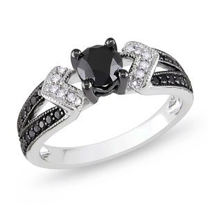 Black Round Diamond Split Shank Ring, Black Gemstone Onyx Ring, Beautiful Black Diamond Wedding Ring,  Silver Ring for girl-Gift for her