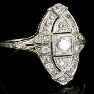 1920&#39;s Vintage Diamond Engagement Ring, Antieke Bezel Set Trouwring, Unieke Edwardiaanse Ring, Halo Round Cut Diamond Ring