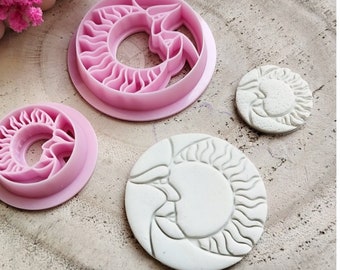 Moon and Sun Celestial Polymer Clay Earring Cutter, Diy Earrings, Clay tools - 2 pcs (right and left)