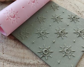 Himmelsk sol och måne texturrulle för polymerlera | ClayCutt DIY örhängesverktyg