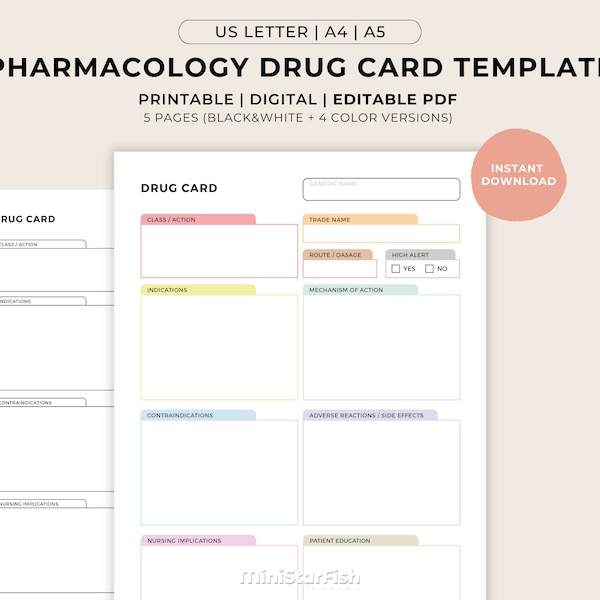 Drug Card Template Etsy