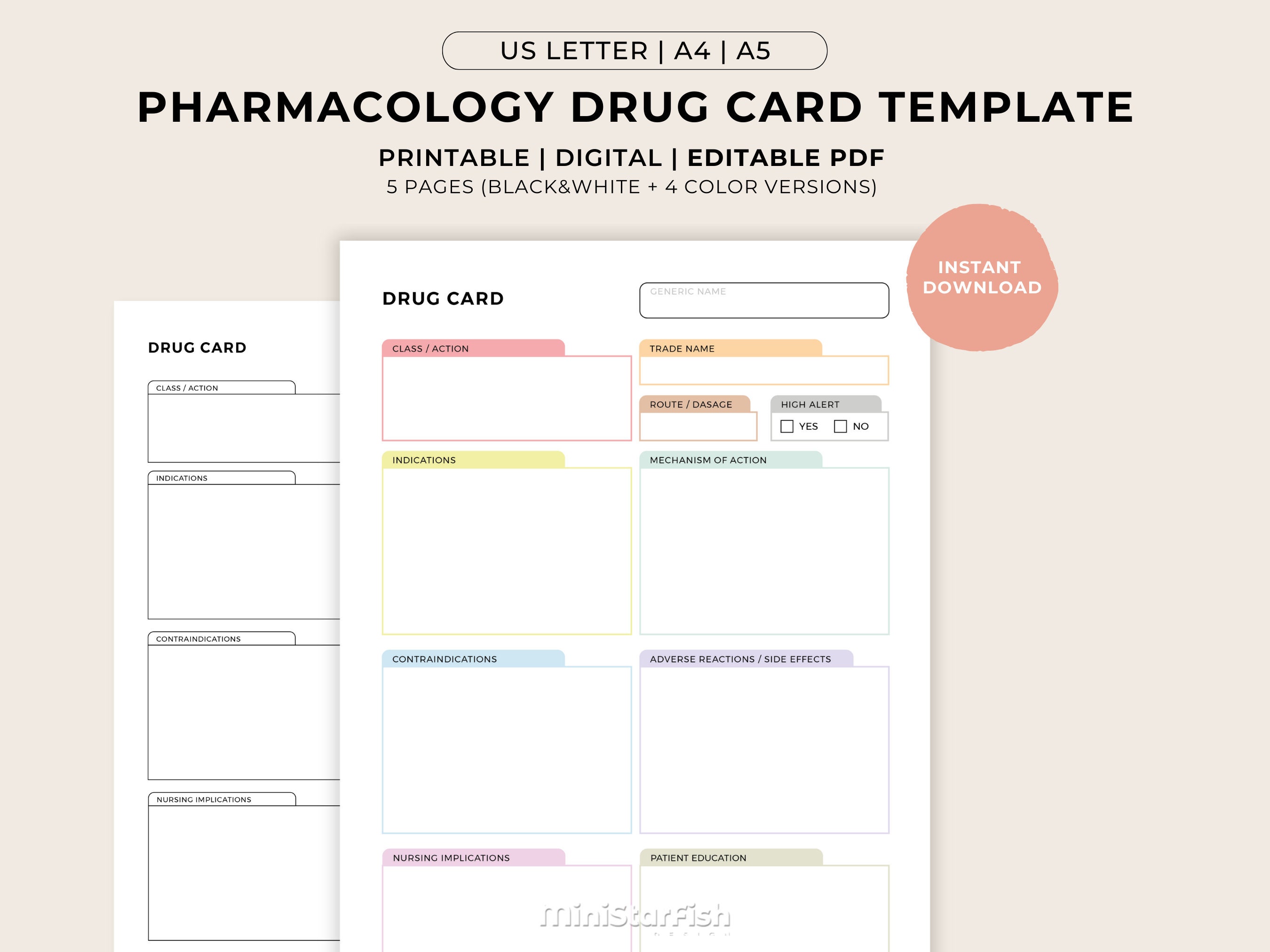 Editable Drug Card Template Nursing Pharmacology Printable Card Editable Drug Card Template Nursing Pharmacology Printable Card