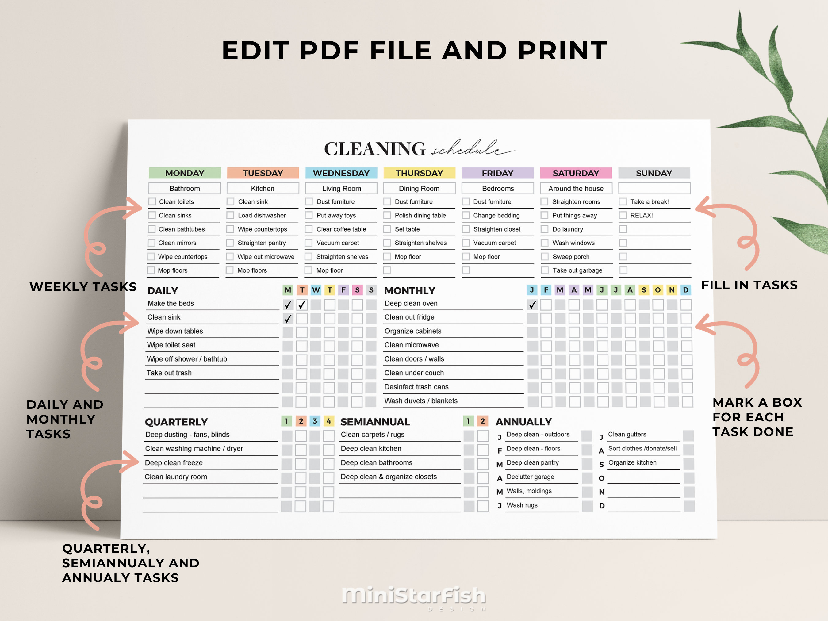 Editable Cleaning Schedule, Daily Weekly Monthly Cleaning Checklist ...