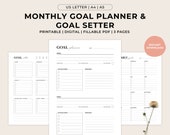 Monthly Goal Planner, Goal Setting Personal Planner, Yearly Goals, Minimalist Printable Digital PDF Planners Bundle, US Letter A5 A4