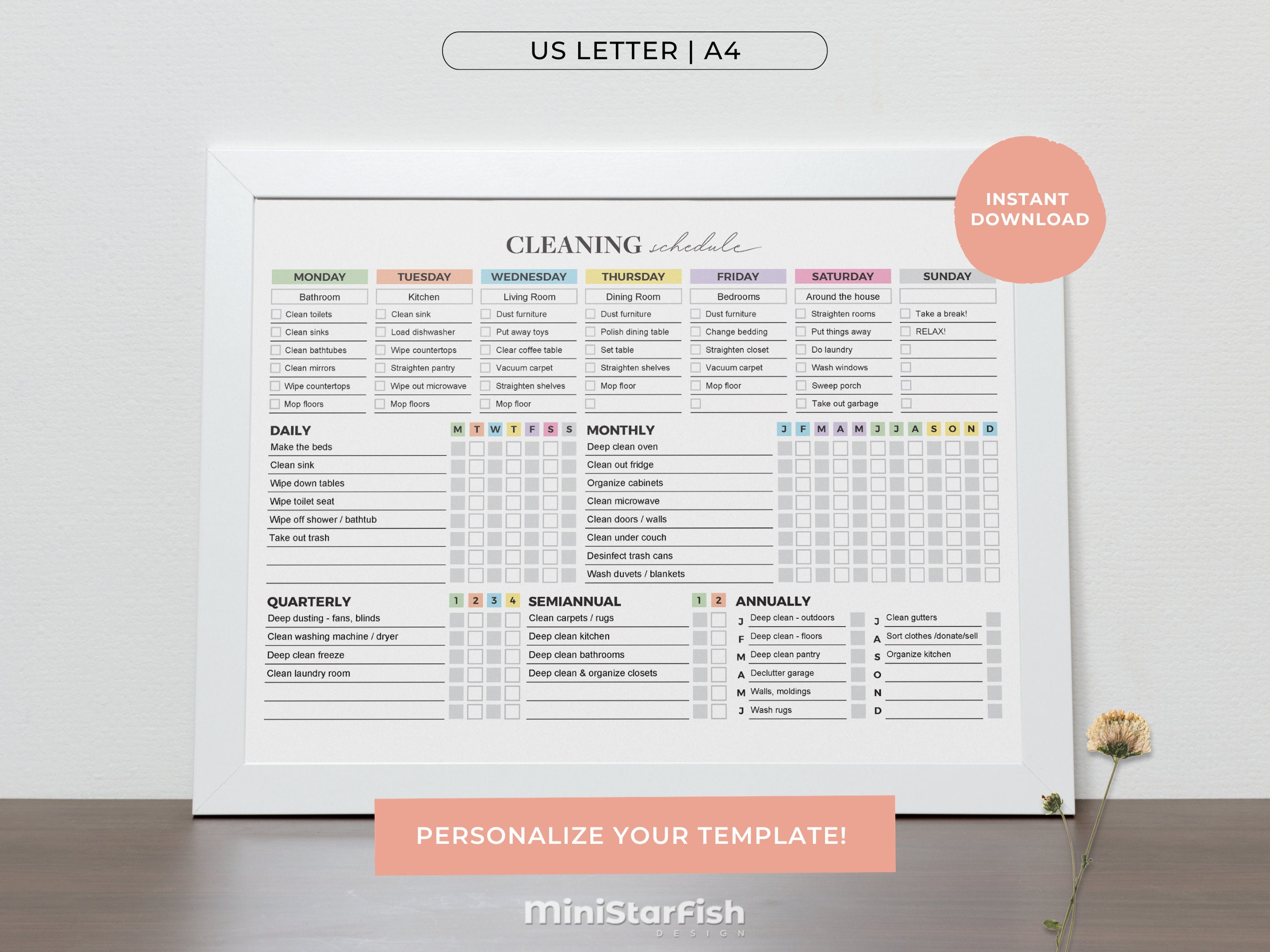 Editable Cleaning Schedule Daily Weekly Monthly Cleaning - Etsy