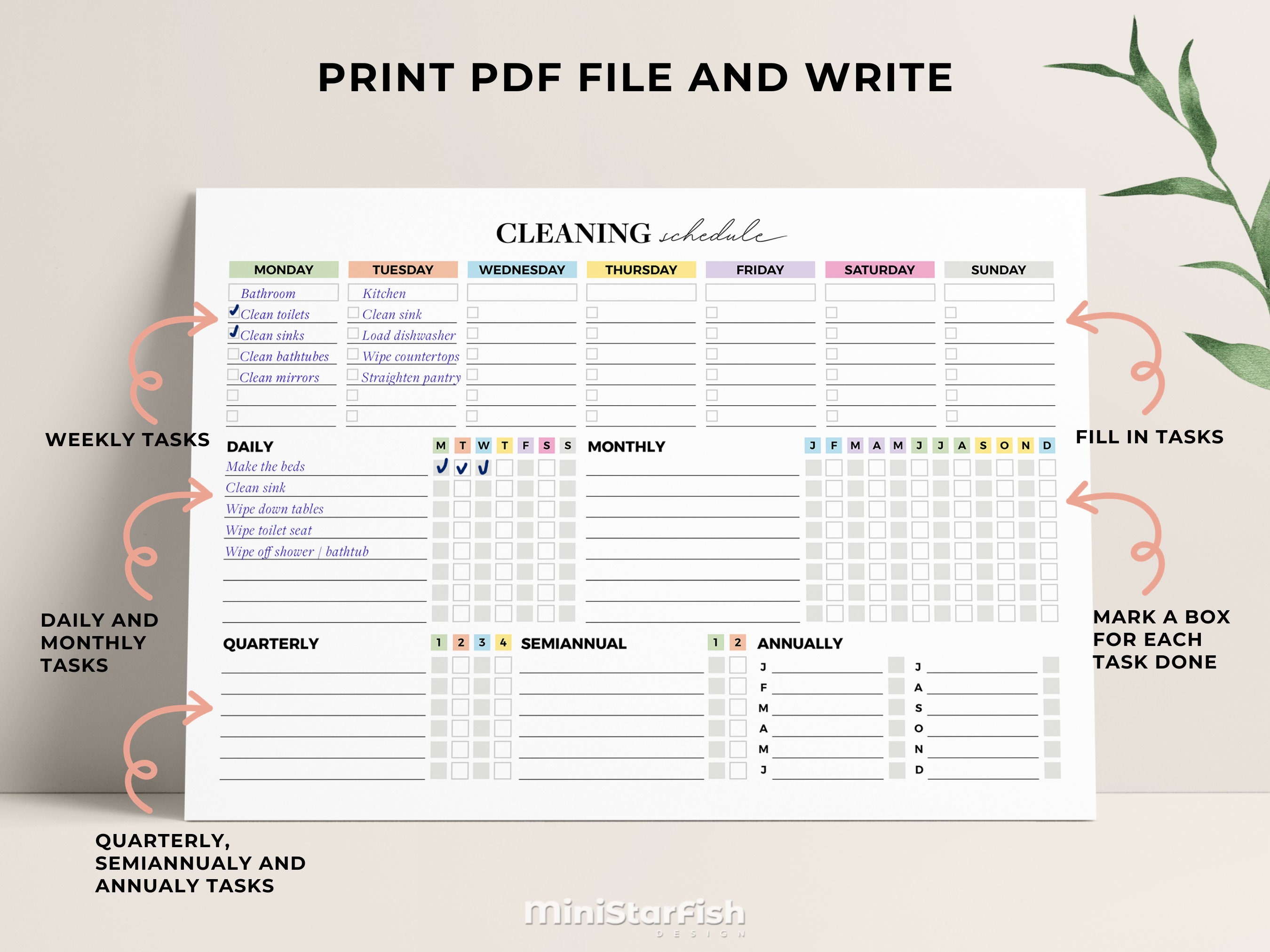 Editable Cleaning Schedule Daily Weekly Monthly Cleaning - Etsy