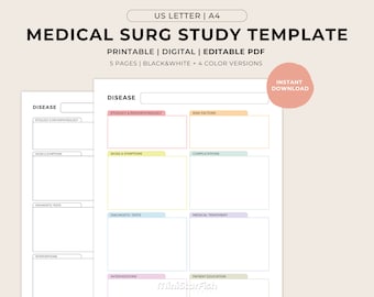 Editable Med Surg Study Template, Nursing School Concept Map, Medical Surgical Disease Template, Printable Digital Study Guide, Letter A4