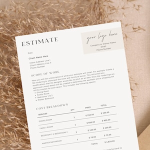Estimate Editable Template | Modern Small Business Estimate | Product or Service Estimate | Business Estimate | Minimalist Estimate