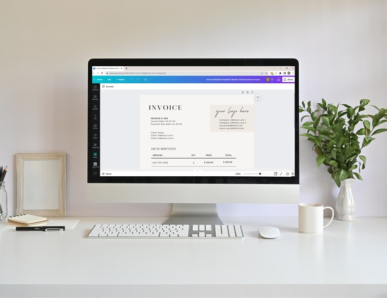 Invoice Computer Background Invoice Editable Template | Modern Small Business Invoice | Client or ...