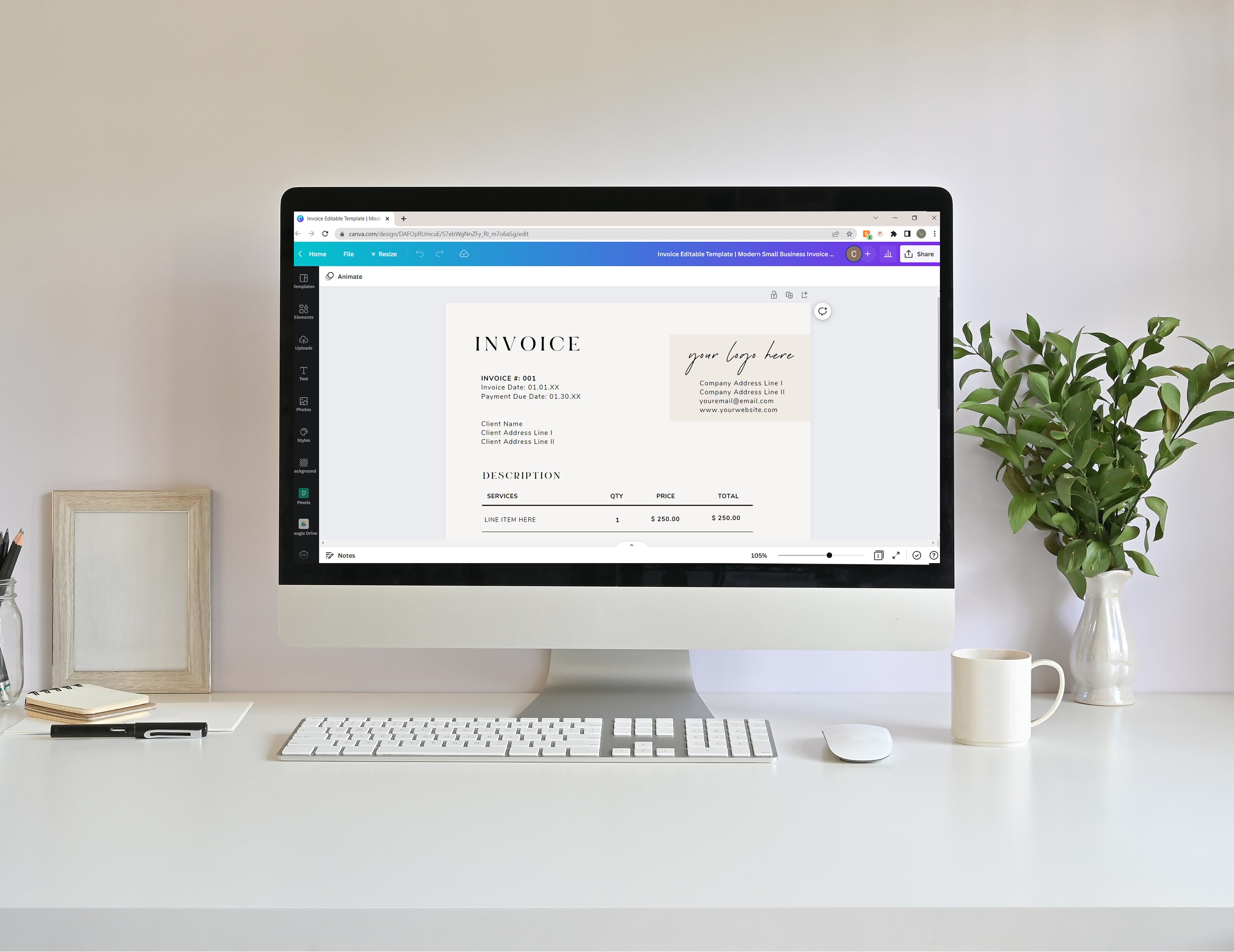 Invoice Editable Template | Modern Small Business Invoice | Client or ...