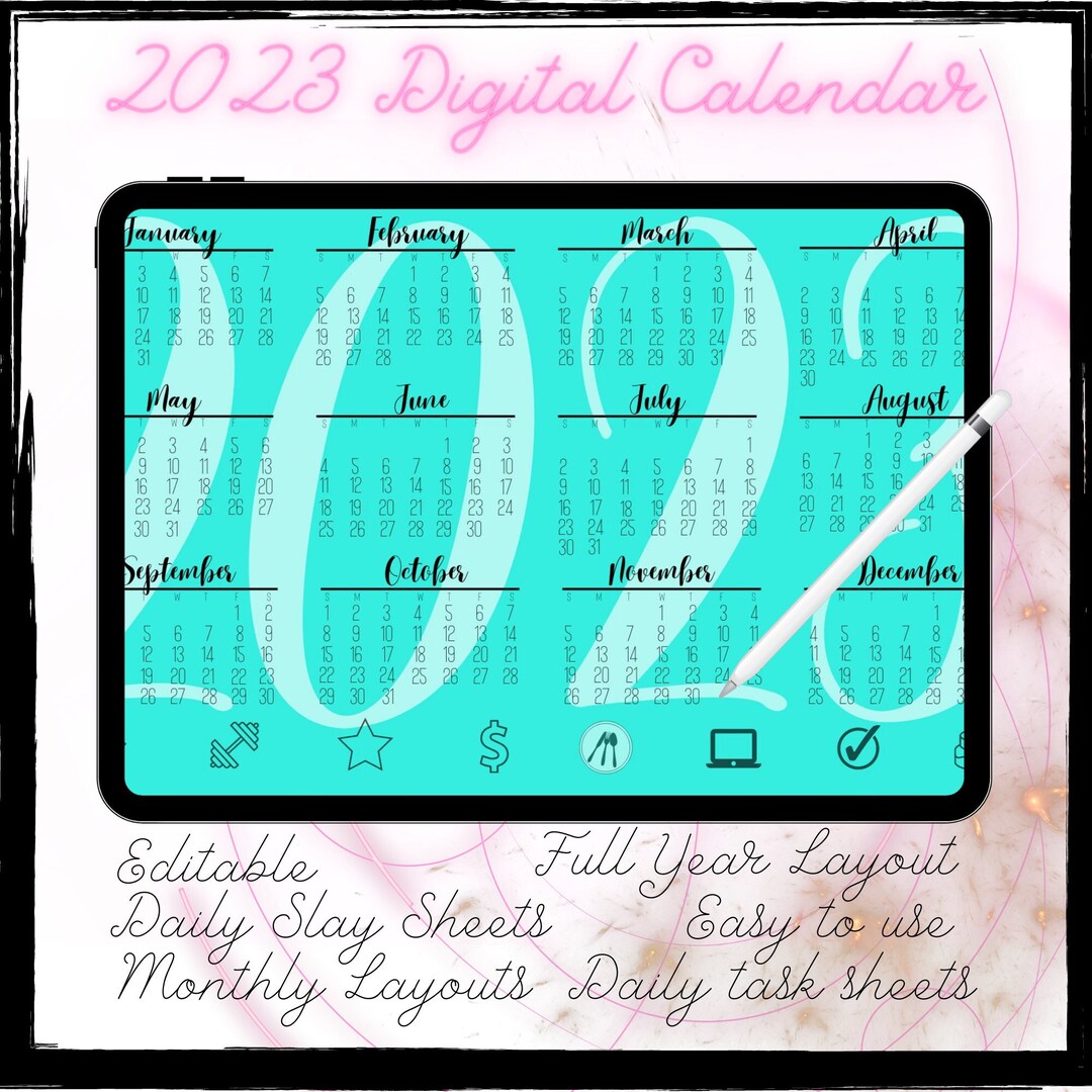2023 Digital Calendar Goodnotes Writable Planner Teal Etsy
