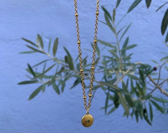 Golden stainless steel necklace - round pendant - ball chain