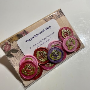 Handmade Self-Adhesive &#39;Rose&#39; Wax Seal for Junk Journaling - Pack of 11
