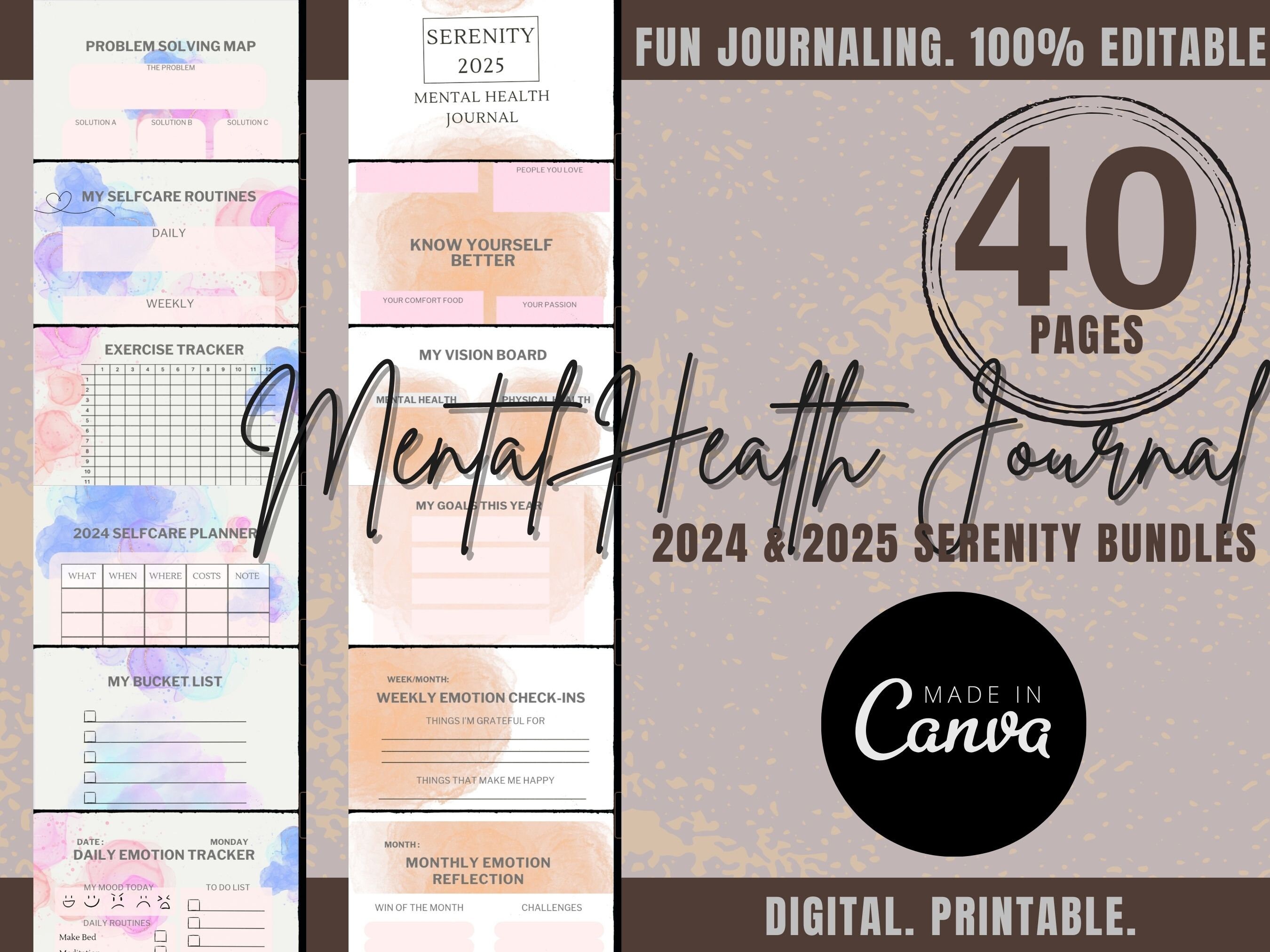 2024 & 2025 Mental Health Journal Printables, Digital, 100%