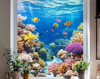 カスタムサイズの海洋生物ステンドグラスウィンドウフィルム 魚と海の