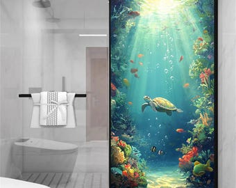 ウミガメとカラフルなサンゴ礁のある水中の楽園を描いたカスタムサイズ
